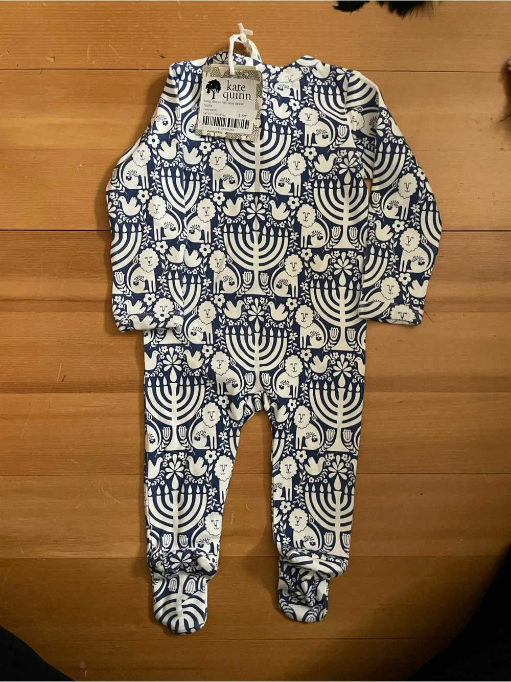 kate quinn Blue and White Menorah & Lion Footed One-Piece Hanukkah Theme